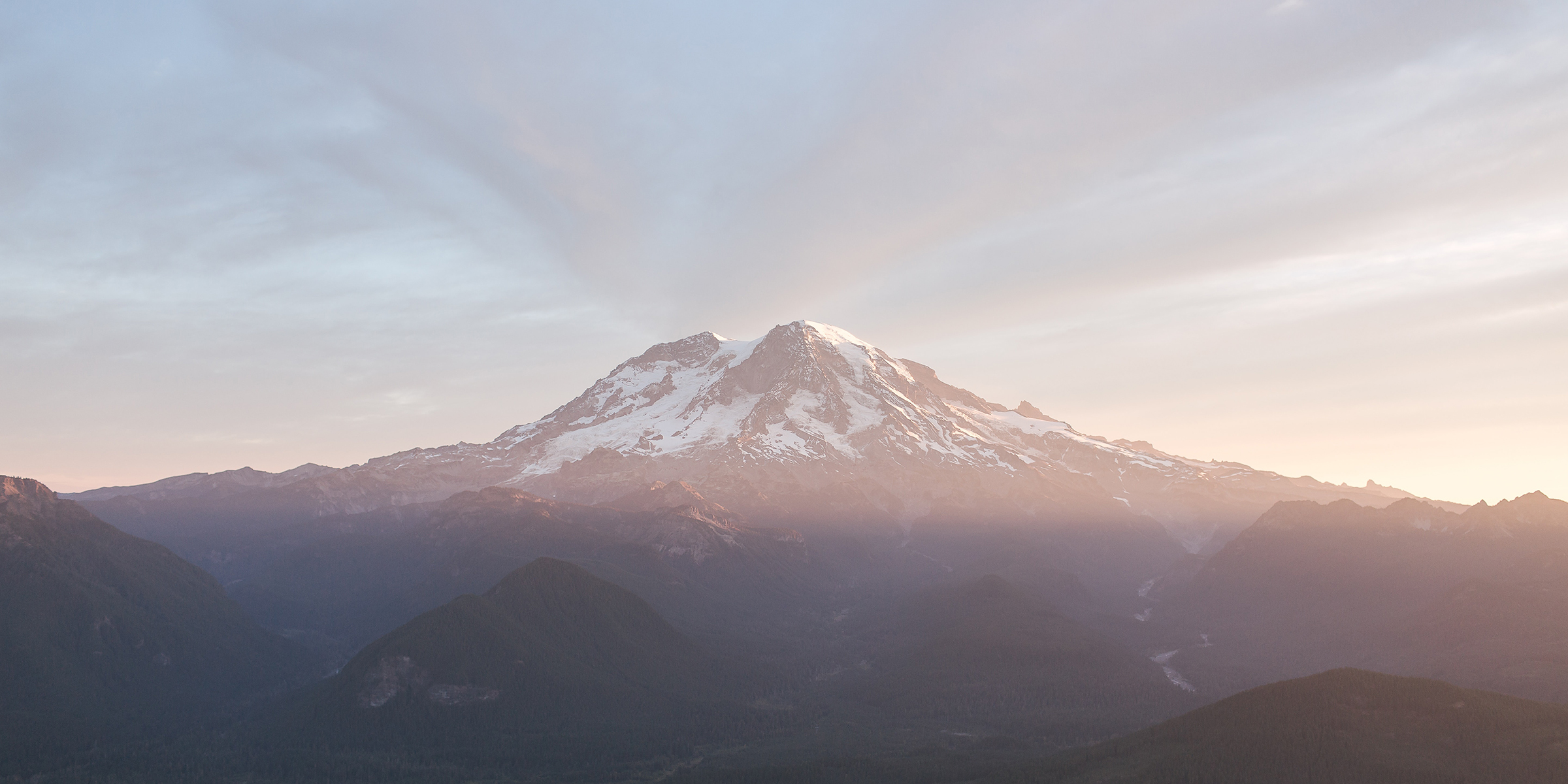 Pastel colors in morning over Mt Rainier peak